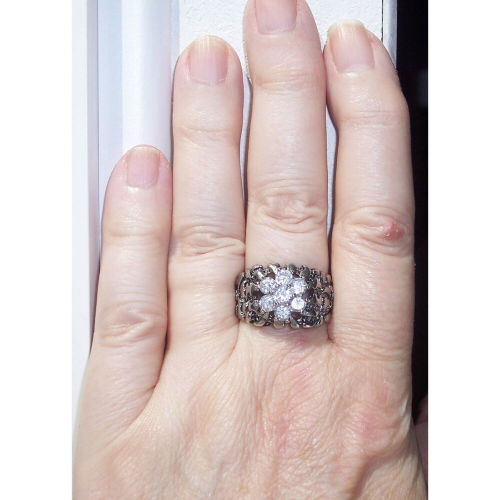 Men's Cubic Zirconia Nugget Ring 7 Stone Cluster Stainless Steel High Polished - Picture 3 of 15